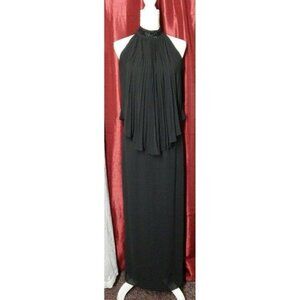 6 Vintage Patra Women Black Pleated Halter Cocktail Party Dress Gown Embellished